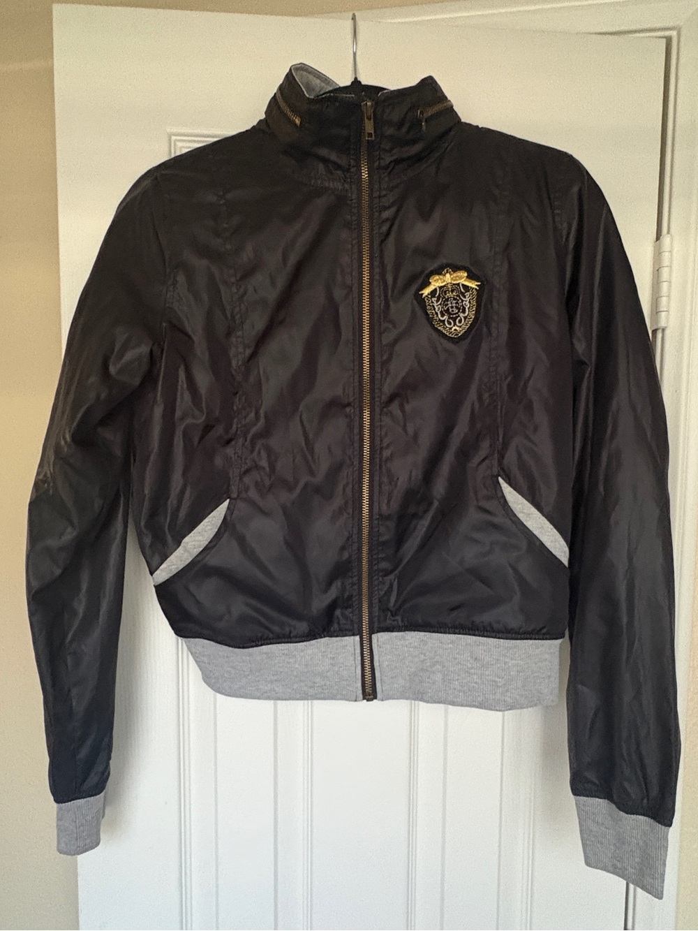 Love Tree Black Bomber Jacket with Grey Trim